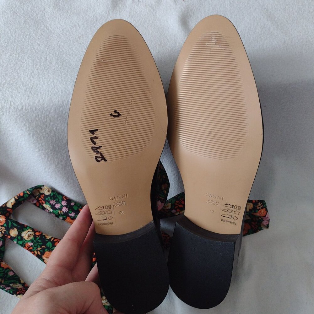 Ganni Lilou Patent Leather Floral Wrap Ballet Flats 40 NEW Black Loafers 9.5 - Picture 11 of 12